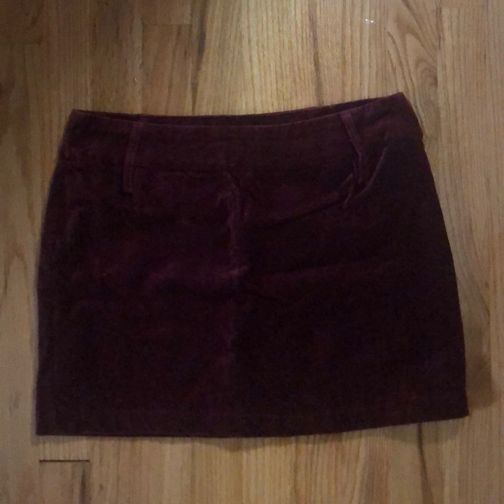 Burgundy velvet mini skirt